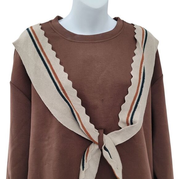 2/$20 Brown & Orange Ribbon Bow Crewneck Sweatshirt Size: Large - Picture 4 of 8